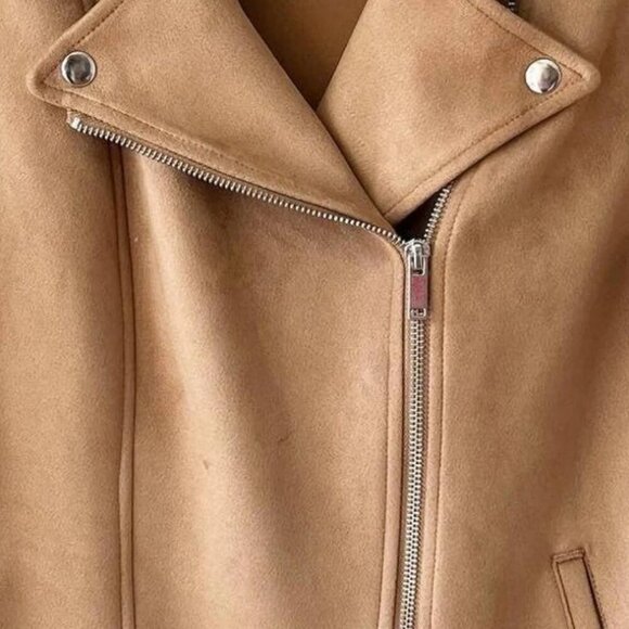 Old Navy *NEW Plus Size Faux Suede Tan Camel  Moto Jacket Size XXL - Picture 6 of 13
